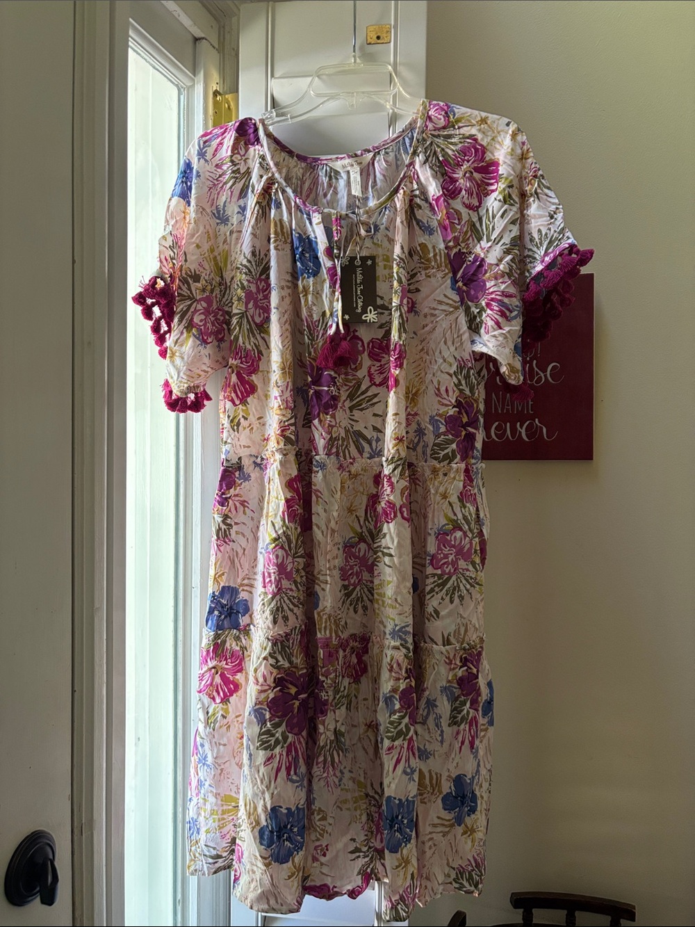 Matilda Jane Cream Floral Midi Dress with Pink, Purple & Blue Blooms large